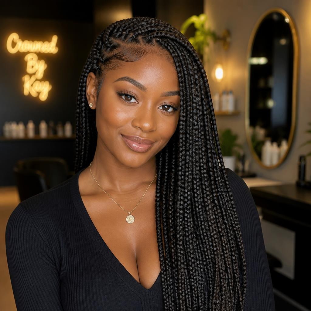 Woman with long knotless box braids